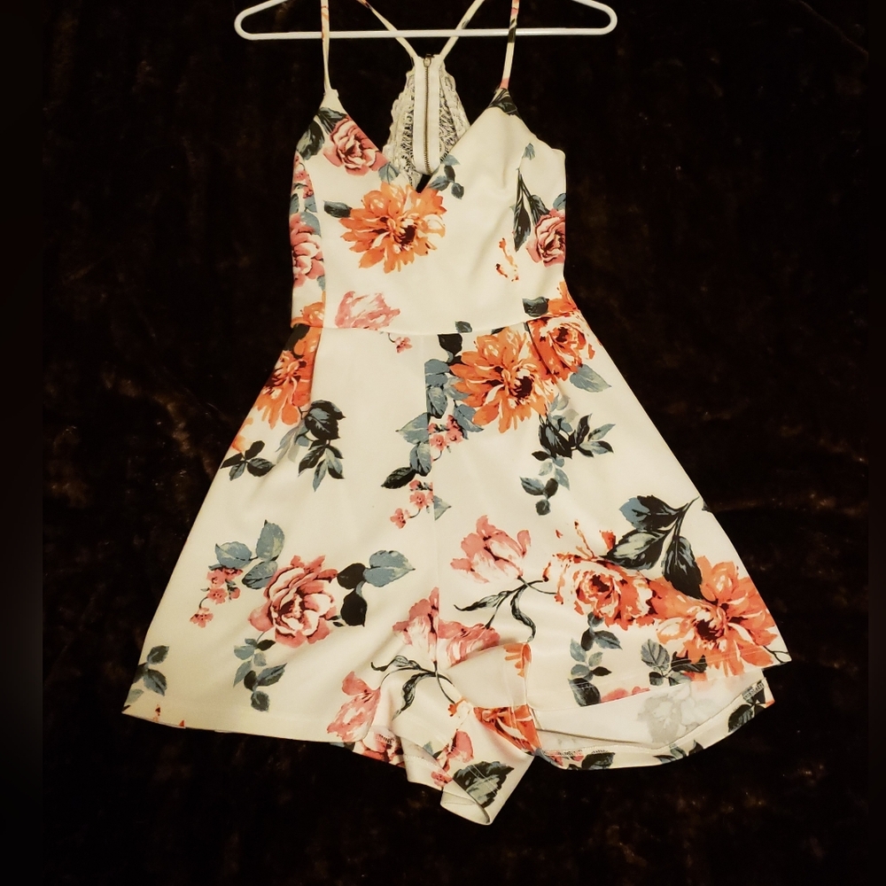 Orange and White Sleeveless Spaghetti Strap Sundress Jumpsuit